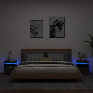 Szafki Nocne Z Oświetleniem Led 2 Szt. Czarne 40X39X48,5CM - Szafki nocne - miniaturka - grafika 1