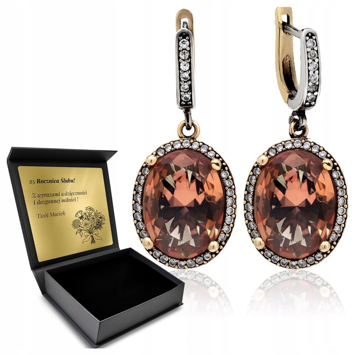 Kolczyki Srebrne 925 Cyrkonie Sułtanit Biżuteria Dla Kobiety + Grawer