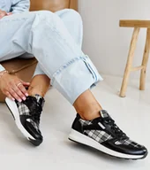 Sneakersy damskie - Czarne sneakersy w kratkę Afifah-38 - miniaturka - grafika 1