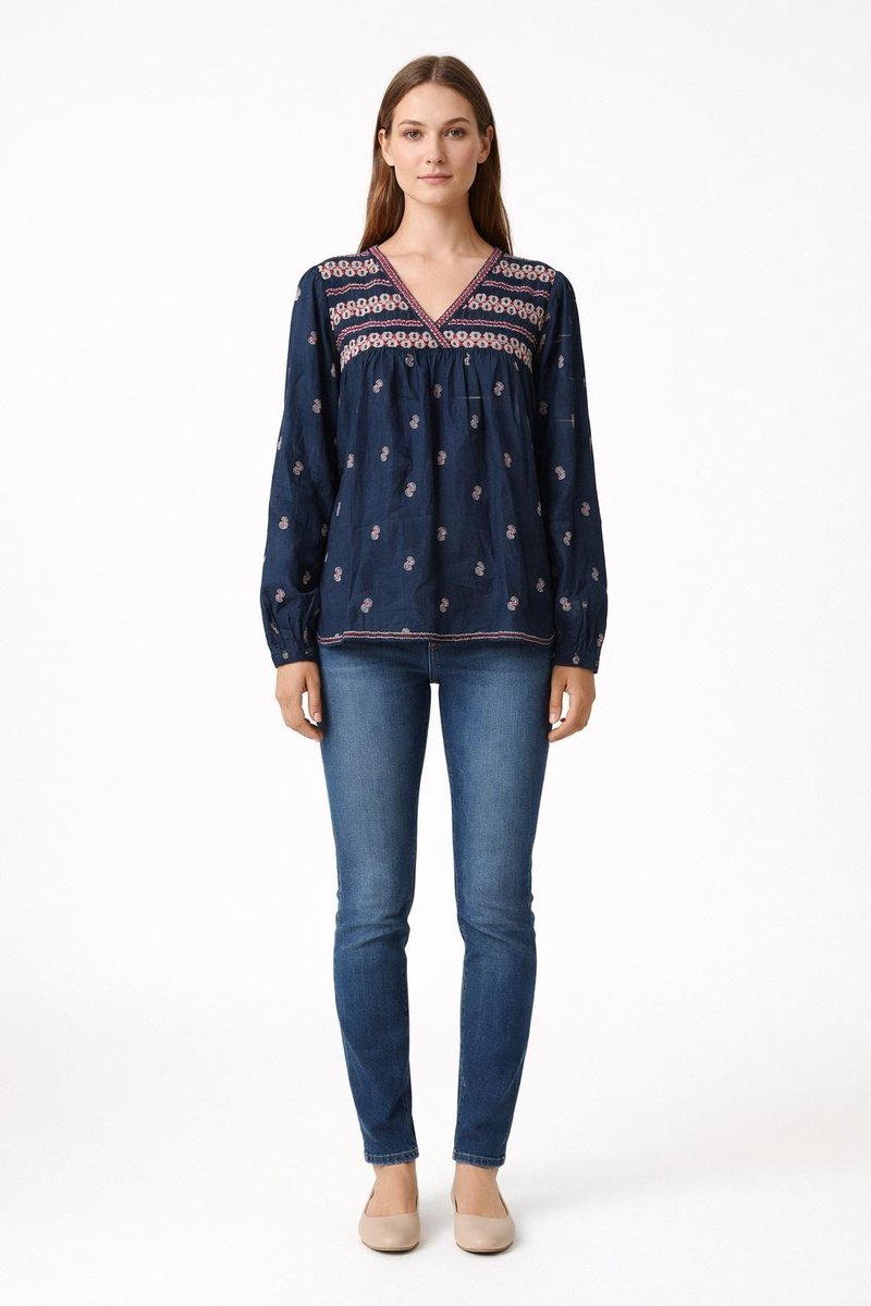 PEPE JEANS GRANATOWA BLUZKA Z WZOREM I DEKOLTEM V XS XTA
