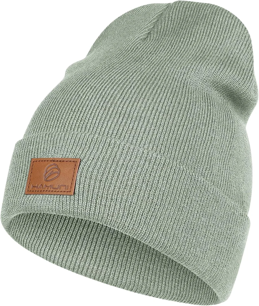 CZAPKA BEANIE ZIMOWA MĘSKA DAMSKA JASNOSZARA ZIELONA AKRYLOWA