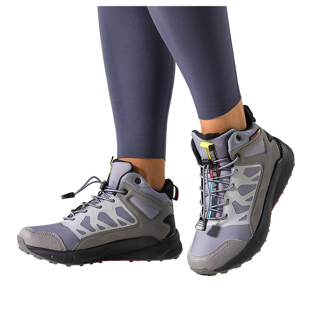 Szare buty sportowe trekkingowe damskie wodoodporne na bieżnikowanej podeszwie z regulowaną elastyczną sznurówką jasnoszare wstawki Casu 7493-7D-39
