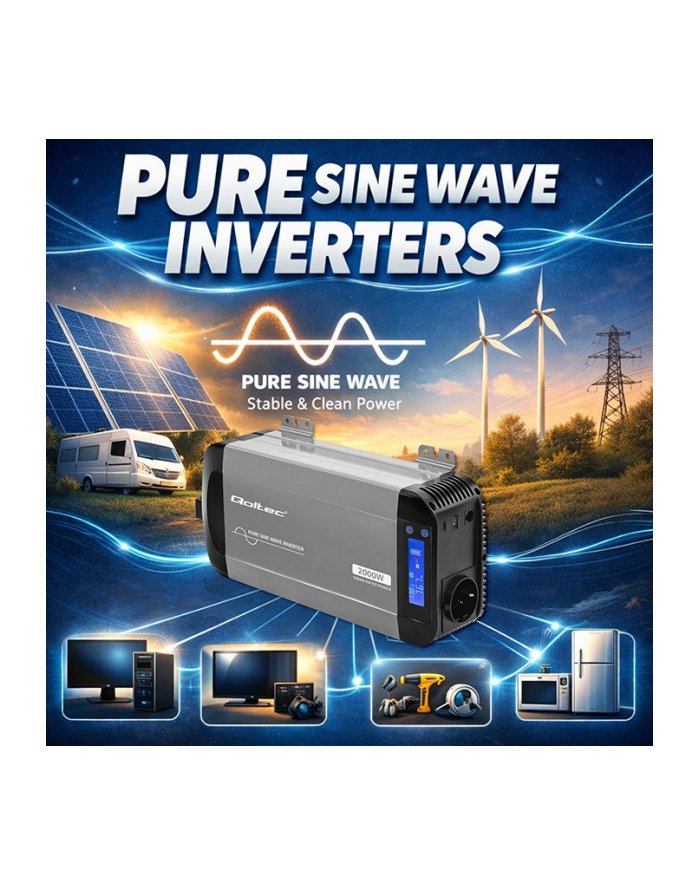 qoltec Przetwornica napięcia Pure Sine Wave 12V na 230V 1000/2000W
