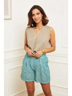 Le Monde du Lin Lniany top w kolorze szarobrązowym - Koszulki i topy damskie - miniaturka - grafika 1