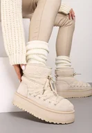 Śniegowce damskie - Beżowe Śniegowce na Grubej Podeszwie Ozdobione Barankiem Terinae - miniaturka - grafika 1