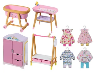 Baby Born Minis Zestaw Mebli z wieszakami i stołem do przewijania Zapf - Domki dla lalek - miniaturka - grafika 1