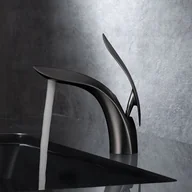 Baterie kuchenne - Nowoczesna, matowa, czarna bateria umywalkowa do łazienki – mosiężna bateria mieszaczowa do wody ciepłej i zimnej do umywalki łazienkowej - miniaturka - grafika 1