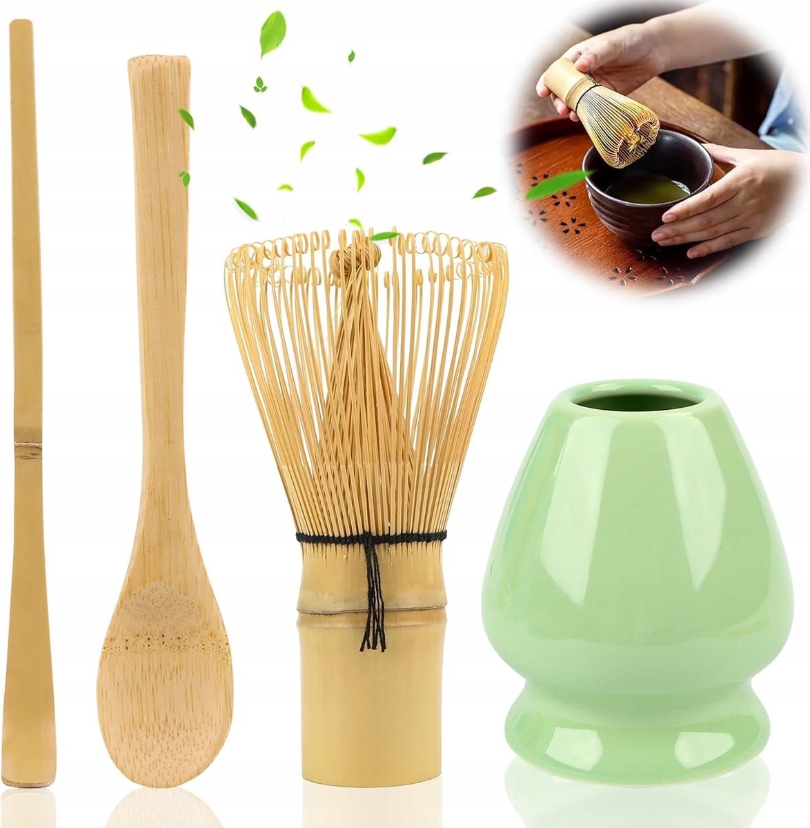 ZESTAW DO PRZYGOTOWYWANIA HERBATY MATCHA W DOMU TRZEPACZKA ŁYŻECZKA 4el
