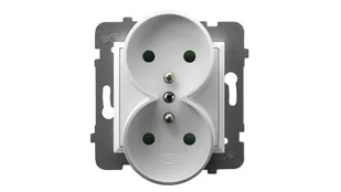 Gniazdo podwójne Ospel Aria GP-2URZP/m/00 z uziemieniem z przesłonami białe - Gniazdka elektryczne - miniaturka - grafika 1