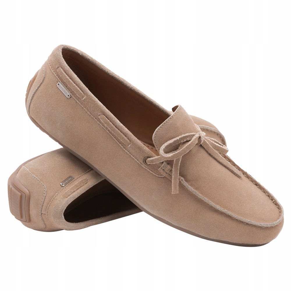 Buty mokasyny męskie skórzane z rzemykiem driver beżowe V1 OM-FOCS-0150 40