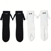 Skarpetki kolarskie - TEMU 2- Urocze Skarpetki dla Par z Wzorem Trzymających się za Ręce – Białe Skarpety do Kostek z Czarnymi Oczami, Miękka Poliesterowa Para na Każdą - miniaturka - grafika 1