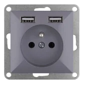 Gniazdka elektryczne - Gniazdo Perła pojedyncze 2 x USB antracyt - miniaturka - grafika 1