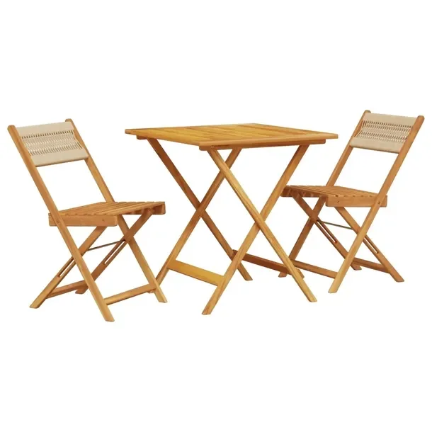 Zestaw mebli bistro z drewna akacjowego, stół 70x70x75 cm, krzesła beżo
