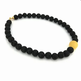 Naszyjnik bursztyn bałtycki srebro 925 pozłacane lawa czarna 6130 - Naszyjniki - miniaturka - grafika 1