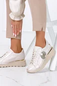 Sneakersy damskie - Beżowe sneakersy Maciejka buty sportowe na koturnie sznurowane POLSKA SKÓRA 05492-04-00-1-39 - miniaturka - grafika 1