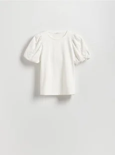 Reserved - Bluzka z ozdobnymi rękawami - biały - Bluzki damskie - miniaturka - grafika 1