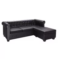 Narożniki - vidaXL Sofa Chesterfield w kształcie litery L, sztuczna skóra, czarna - miniaturka - grafika 1