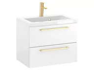 Szafki łazienkowe - Szafka Wisząca Z Umywalką RON 60 cm - Biały Mat - Uchwyty Złote Szczotkowane - miniaturka - grafika 1