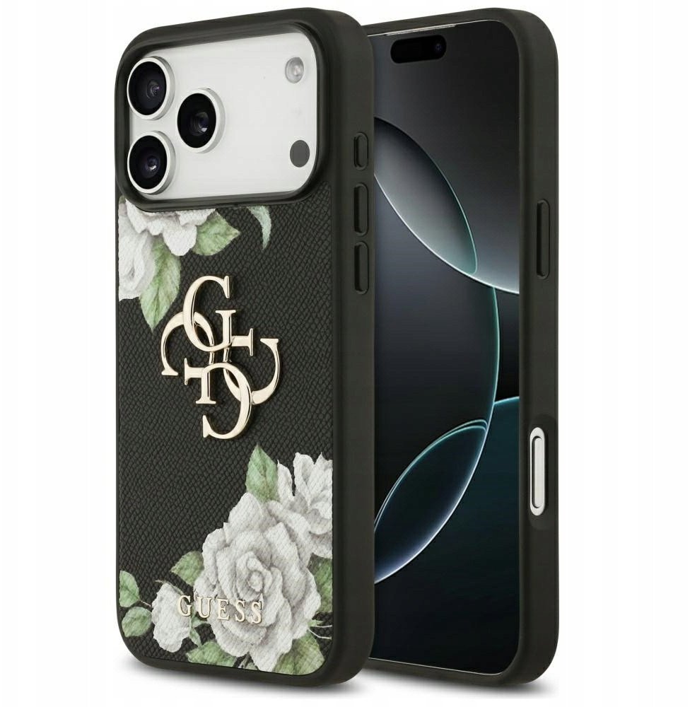 Etui Guess Grained Roses & Big 4G Logo do iPhone 17 Pro Max czarny