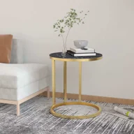 Ławy i stoliki kawowe - vidaXL Stolik boczny złoty i czarny marmur 45 cm szkło hartowane - Stolik boczny - Stoliki boczne - Stolik do herbaty - Stolik kawowy - miniaturka - grafika 1