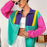 Kurtki damskie - TEMU Kardigan damski na wiosnę i jesień z kolorowymi blokami, casualowy z zamkiem - miniaturka - grafika 1
