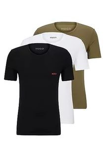 Koszulki męskie - HUGO Męski T-shirt RN Triplet P, trójpak, z bawełny, z nadrukiem logo, Open Green345., S - grafika 1