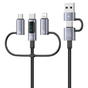 Kabel USB-C/USB-A - USB-C/Micro USB/Lightning USAMS z wyświetlaczem 6w1 60W DP Fast Charging 2m Czarno-srebrny - Kable USB - miniaturka - grafika 1