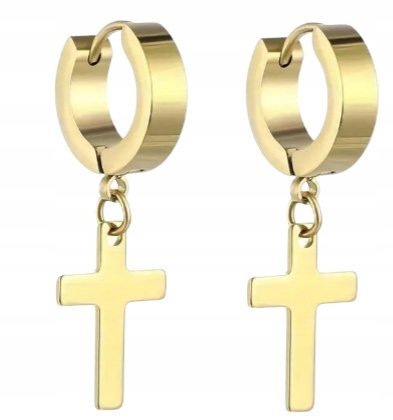 HUGGIE Okrągłe Kolczyki Do Uszu Krzyż Krzyżyk Gothic, Punk STAL