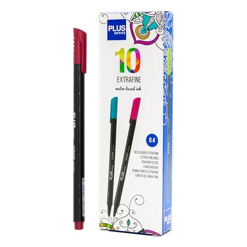 Plus Office 10 cienkich pisaków 0,4 mm, idealne do pisania, malowania i rysowania, długopisów szkolnych z cienką końcówką, kolorowy tusz na bazie wody (karmazynowy)