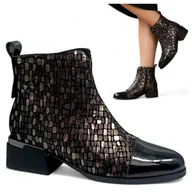 Botki damskie - Botki Damskie SKÓRZANE Eleganckie Ciepłe Jesienne na Obcasie Barski 36 - miniaturka - grafika 1