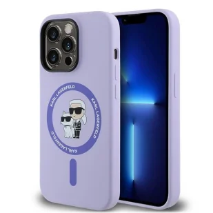 Etui Karl Lagerfeld HC MagSafe Silicone Karl&Choupette Heads Ring na iPhone 14 Pro - fioletowe - Etui i futerały do telefonów - miniaturka - grafika 1