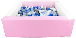 Kwadratowy suchy basen z ekoskóry z 300 piłeczkami (biały, różowy (pastel)/biały, transparentny, niebieski, szary) - Suche baseny - miniaturka - grafika 1