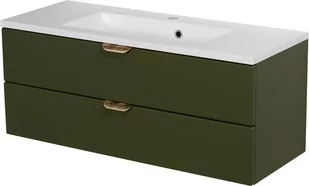 Szafka łazienkowa oliwkowa z umywalką złoty uchwyt 100 cm Magnolia Gante - Szafki łazienkowe - miniaturka - grafika 1
