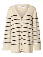 Swetry damskie - SELECTED FEMME Damski kardigan długi oversize, Brzoza/paski: czarny, L - miniaturka - grafika 1