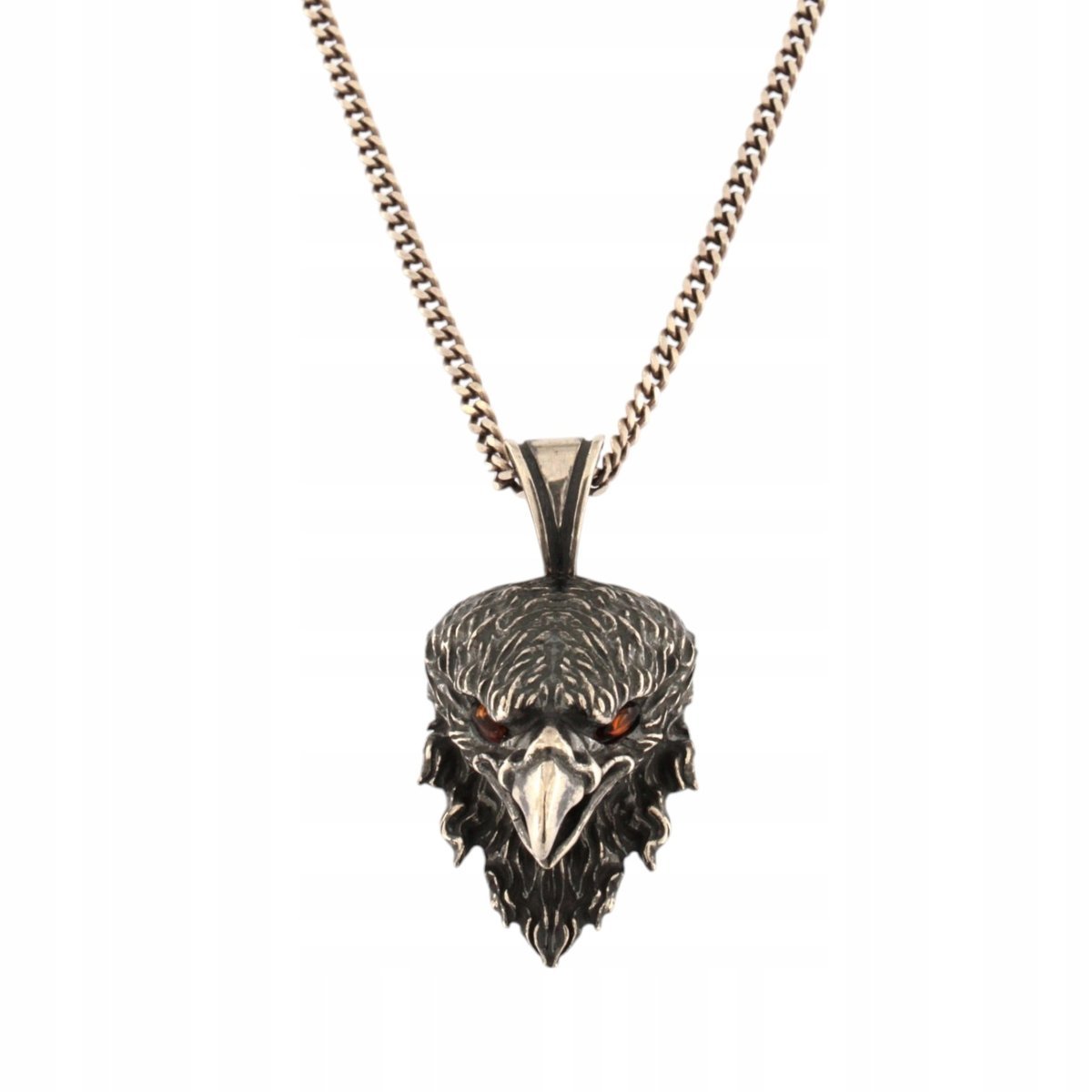 Srebrny Wisiorek 925 Z Bursztynem Zawieszka Męska Duża Jastrząb