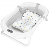 Wanienki dla dzieci - Wanienka dla niemowląt z korkiem i termometrem, silikonowa z poduszką 40 L przenośna, biało-szara - miniaturka - grafika 1