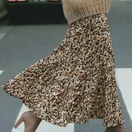 Spódnice - TEMU Elegancka Spódnica Midi w Kwiaty z Elastycznym Pasem - Brązowa/Beżowa/Tan/Taupe, Cyfrowy Nadruk Bezszwowy do Biura i Stylu Casual, Spódnice w - miniaturka - grafika 1