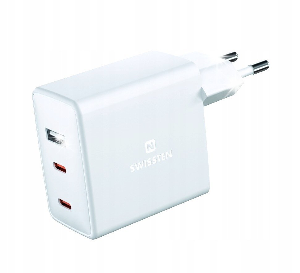 Ładowarka sieciowa GaN 70W 2x USB-C 1x USB PODRÓŻNA adapter SWISSTEN