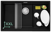 Zlewozmywaki - Zlewozmywak granitowy z dużą komorą XXL jednokomorowy + wkładka ociekowa gratis Praga 80 Step Level kolor Czarny. Baterie kuchenne i syfon do wyboru. Primagran - miniaturka - grafika 1