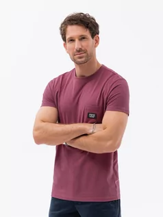 Koszulki męskie - T-shirt męski bawełniany z kieszonką - ciemnoróżowy V5 S1743 - grafika 1
