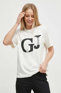 Guess t-shirt bawełniany damski kolor beżowy - Koszulki sportowe damskie - miniaturka - grafika 1