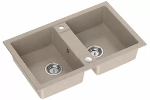 DENZEL 120 Steingran granitowy beżowy 2-komorowy z/o  78x48x17,5) z syfonem i zaślepką - Zlewozmywaki - miniaturka - grafika 1