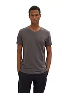 Koszulki męskie - T-shirt męski TOM TAILOR Basic z dekoltem w szpic, 11086-Ciemnoszary melanż, L - miniaturka - grafika 1