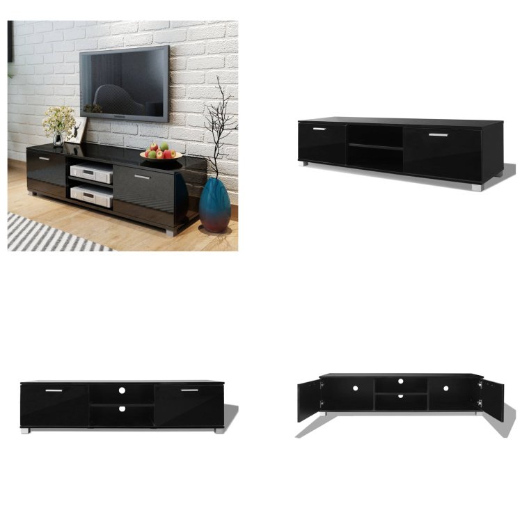 vidaXL Szafka pod TV czarny wysoki połysk 140x40,5x35 cm - Szafka pod TV - Szafki pod TV - Szafki HiFi - Szafki HiFi