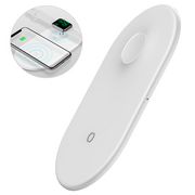 Ładowarki do telefonów - Baseus Smart 2in1 Wireless Charger podwójna ładowarka bezprzewodowa indukcyjna Qi smartfon + Apple Watch biały (WX2IN1-02) - miniaturka - grafika 1