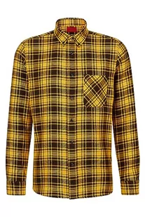 HUGO Ermann męska koszula flanelowa w kratkę Relaxed-Fit z bawełny ekologicznej, Medium Yellow720, XL - Koszule męskie - miniaturka - grafika 1