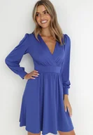 Sukienki - Granatowa Sukienka Kopertowa Taliowana Maecenus - miniaturka - grafika 1