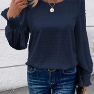 Koszule damskie - TEMU Bluzka Damska z Eleganckim Długim Rękawem i Okrągłym Dekoltem - Biała, Jednokolorowa, Regularny Krój, Możliwość Prania w Pralce, Wszechsezonowy - miniaturka - grafika 1