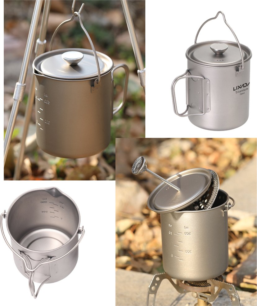 tytanowy garnek, tytanowy dzbanek do kawy, tytanowy garnek kempingowy
