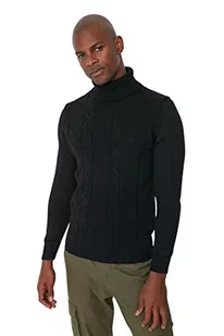 Trendyol Męska bluza z golfem z dzianiny kablowej slim sweter, Czarny, XL - Swetry męskie - miniaturka - grafika 1